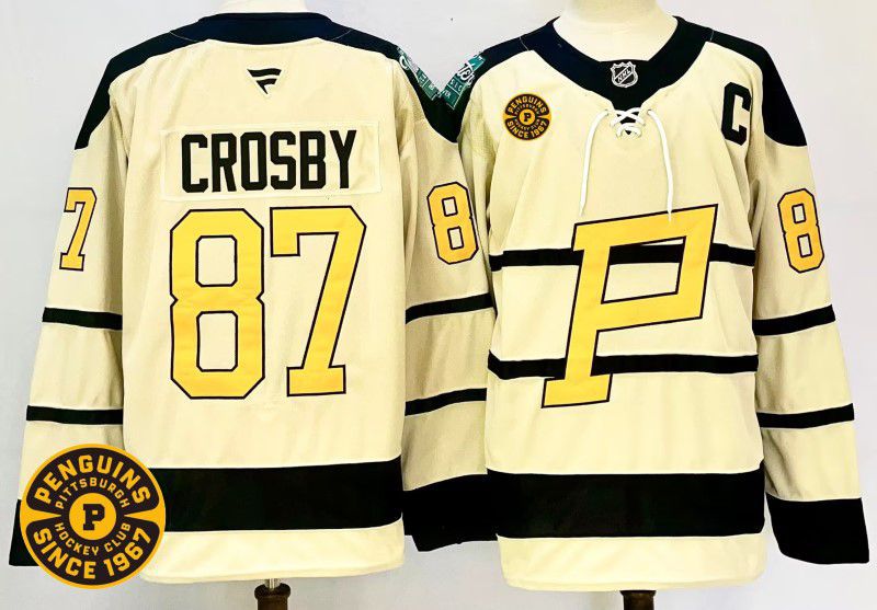 Men Pittsburgh Penguins #87 Crosby Cream Fanatics 2025 NHL Jersey style 3